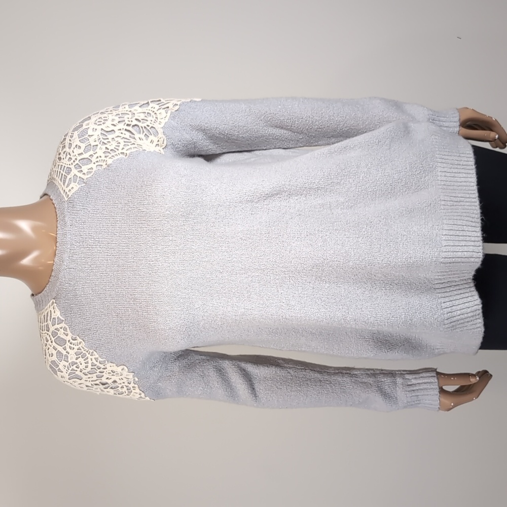 Forever 21 Crochet Overlay Sweater Winter Crew Neck Pullover Slouchy Ribbed